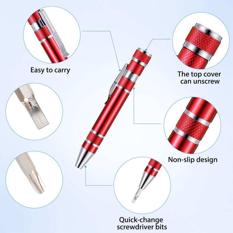 Red aluminum mini tool pen screwdriver with non-slip grip and removable top cover
