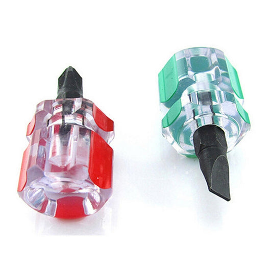 Mini screwdriver set with green and red transparent heads and black bits