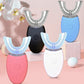 Set of U-shaped electric toothbrushes in pink, blue, black, and white