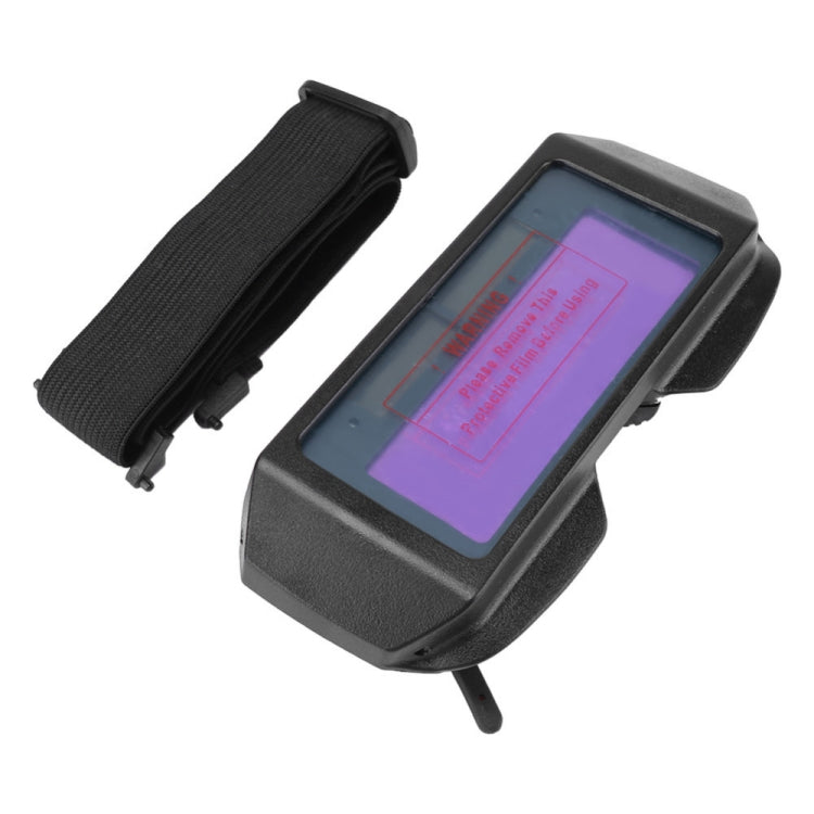 Auto-darkening welding helmet eyes protector with black head strap and purple filter window