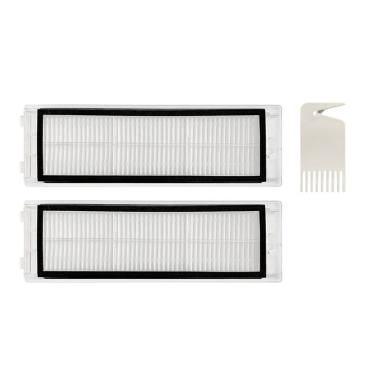 Two white vacuum filters with black borders for robot vacuum