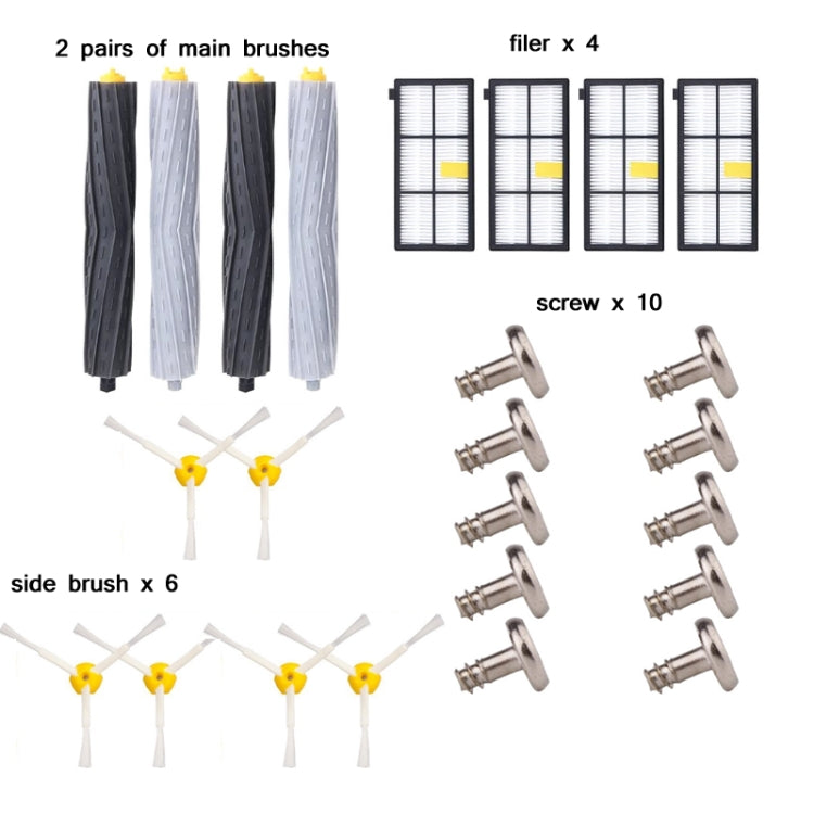 Replacement parts set: 2 pairs main brushes, 6 side brushes, 4 filters, 10 screws