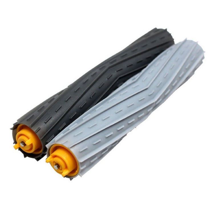Pair of replacement roller brushes with gray bristles and yellow end caps