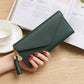Dark green PU long clutch wallet with zipper and tassel keychain charm