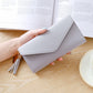 Light gray PU long clutch wallet with zipper and tassel keychain charm