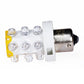Side view of 15-LED warning light bulb with clear lenses and silver metal base