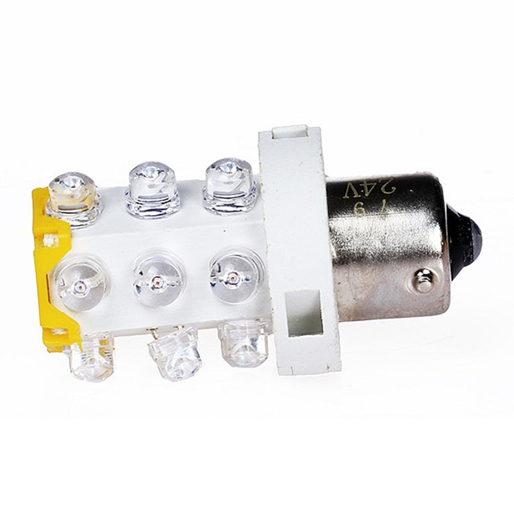 Side view of 15-LED warning light bulb with clear lenses and silver metal base