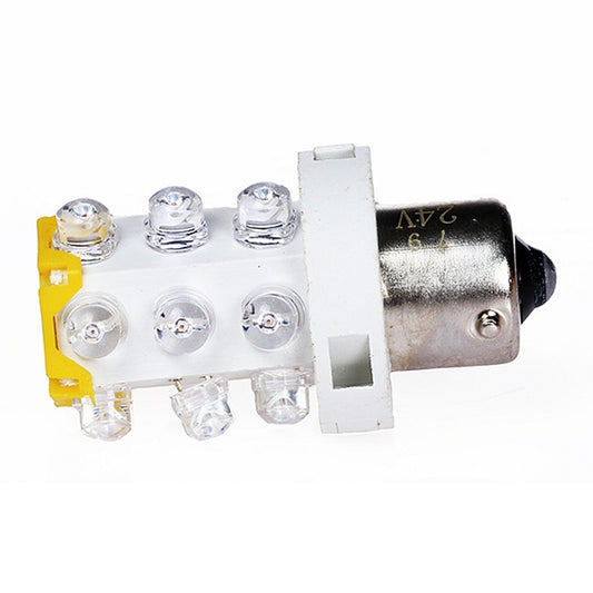 Side view of 15-LED warning light bulb with clear lenses and silver metal base