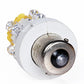 Front view of 15-LED warning light bulb with round metal housing and clear LEDs