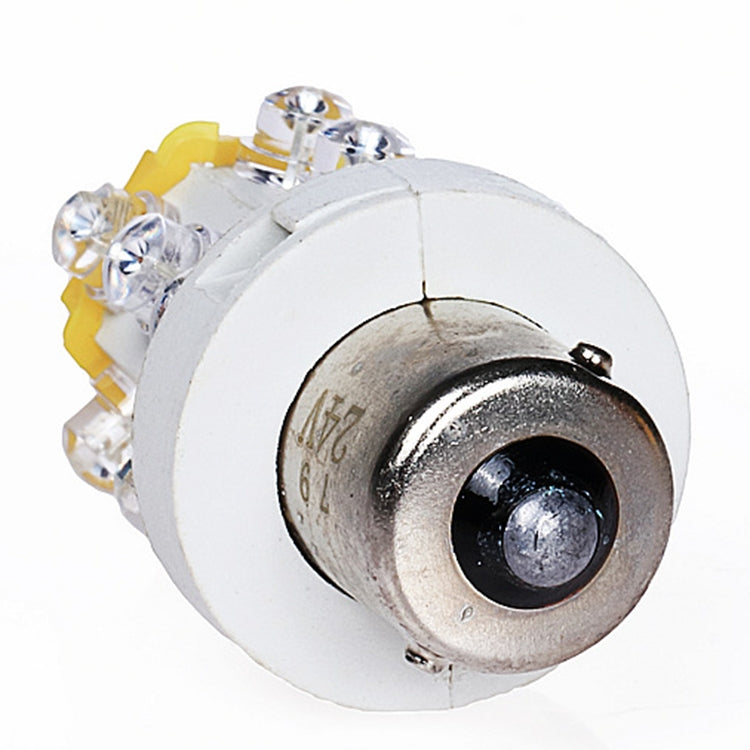 Front view of 15-LED warning light bulb with round metal housing and clear LEDs