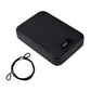 Compact portable password safe with black keypad and lanyard strap attached