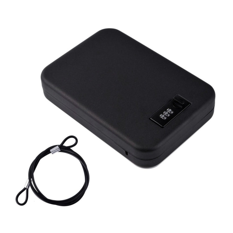 Compact portable password safe with black keypad and lanyard strap attached