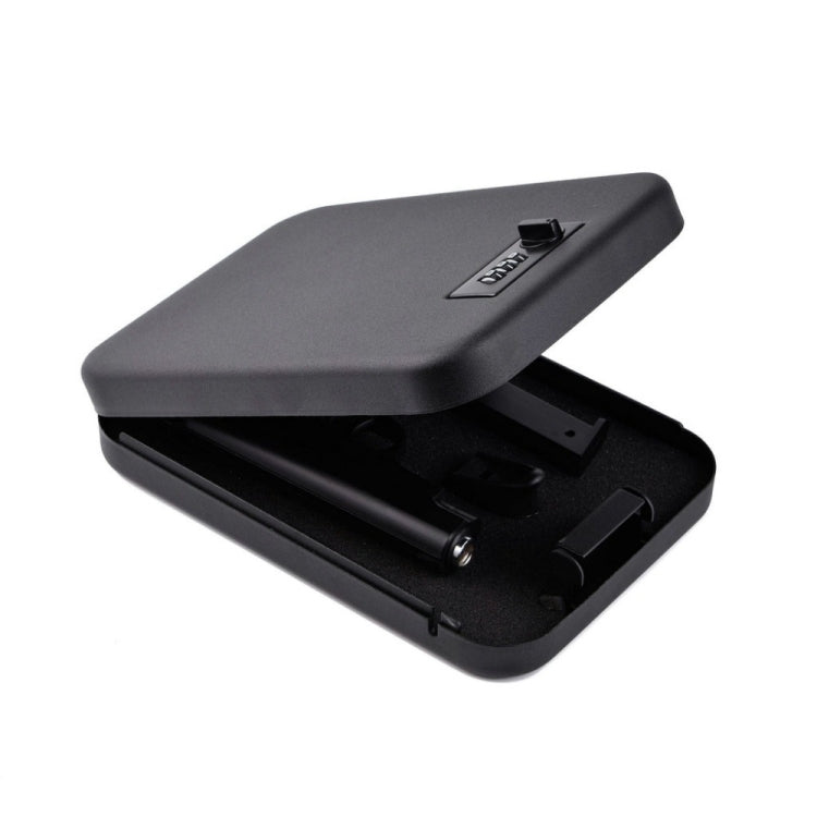 Mini security box open showing keypad panel and interior storage compartment