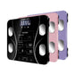 Black digital bathroom weighing scale with LCD screen and four oval foot electrode pads