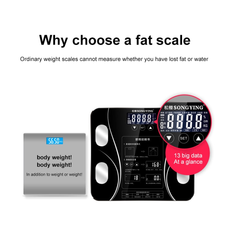 Digital bathroom weighing scale, black LCD display and round button controls