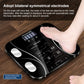 Black digital bathroom scale with LCD display and two feet positioned on sensor electrodes