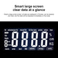 Black digital bathroom scale face with large LCD health stats readout