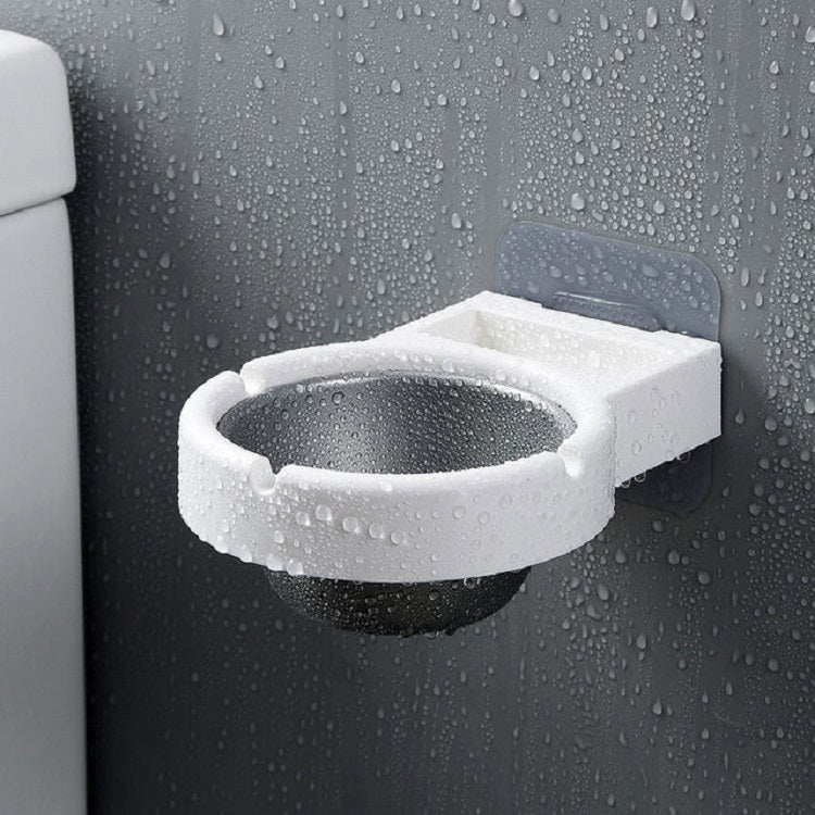 Wall-mounted split ashtray, white with gray bowl and water droplets on cover