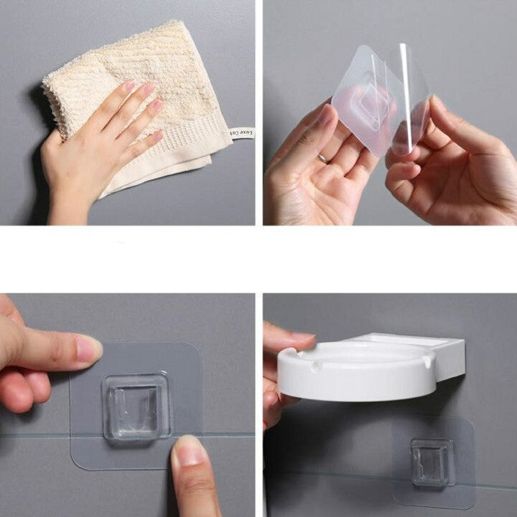 Wall-mounted split ashtray, white with open lid and hands cleaning and removing cover