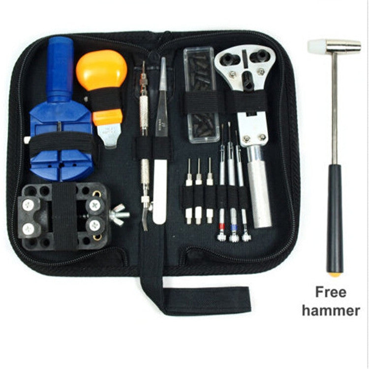 14-in-1 watch tool set with open case and long metal handle plus precision bits