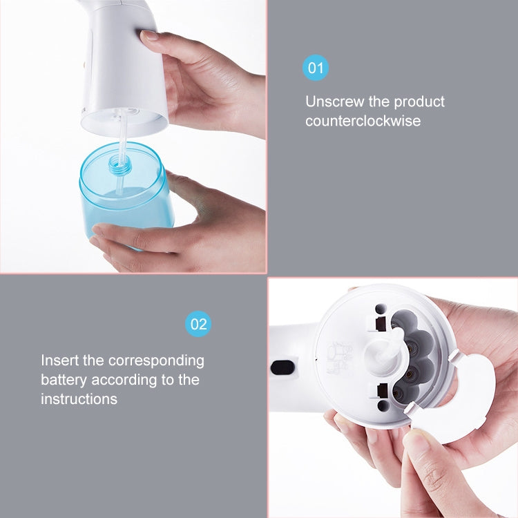 Automatic foam soap dispenser with hands opening the battery compartment