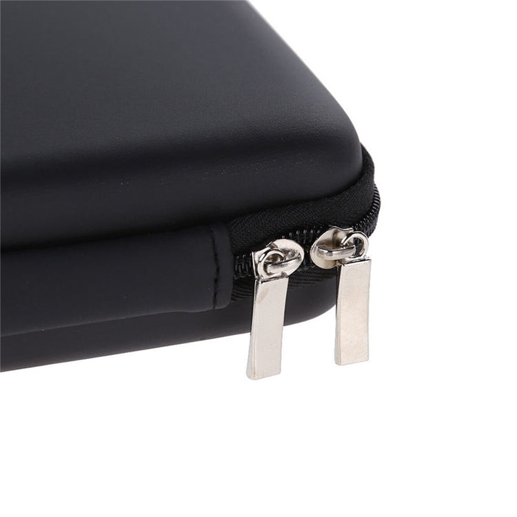 Black EVA case cover close-up of metal zipper pulls on black trim