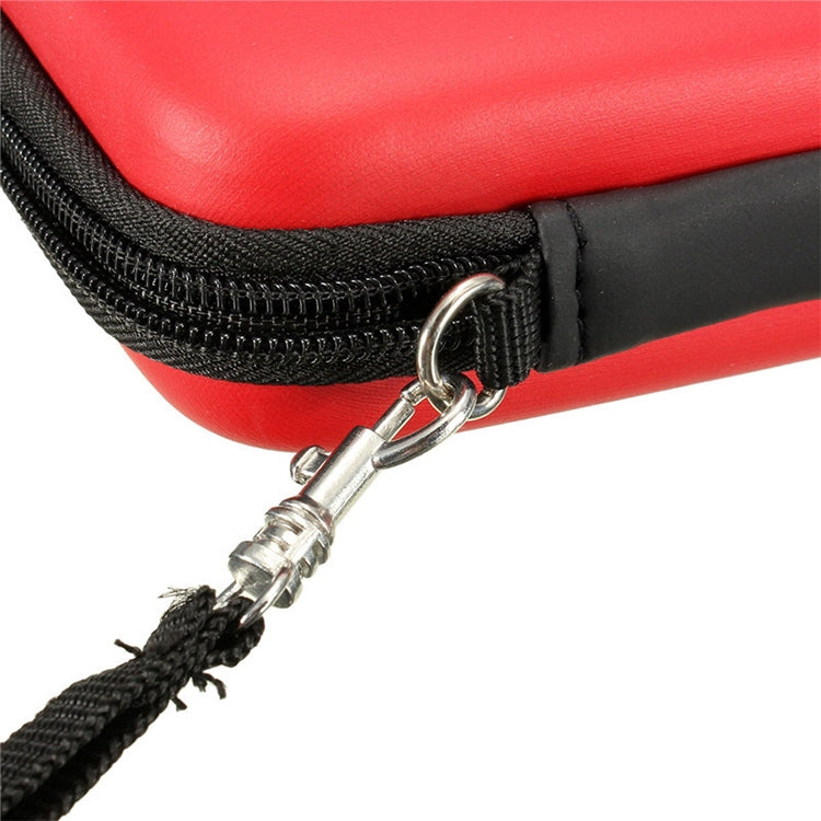 Red EVA case cover close-up of zipper slider and metal rings