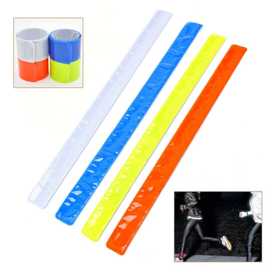 Set of four reflective bike strap bands in white, blue, yellow, and orange