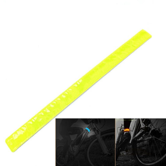 Yellow reflective bike safety strap band with repeating reflective pattern