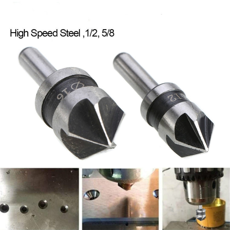 High-speed steel countersink drill bits with 5-blade tips, sizes 1/2 and 5/8