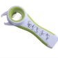 Green and white plastic bottle opener with metal ring and grip handle