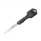 Black key-shaped mini folding knife with silver blade and top keyring loop