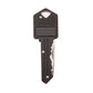 Dark gray key-shaped mini folding knife with silver blade and keyring hole