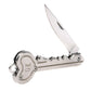 Stainless mini key knife keychain with heart-shaped handle and open blade