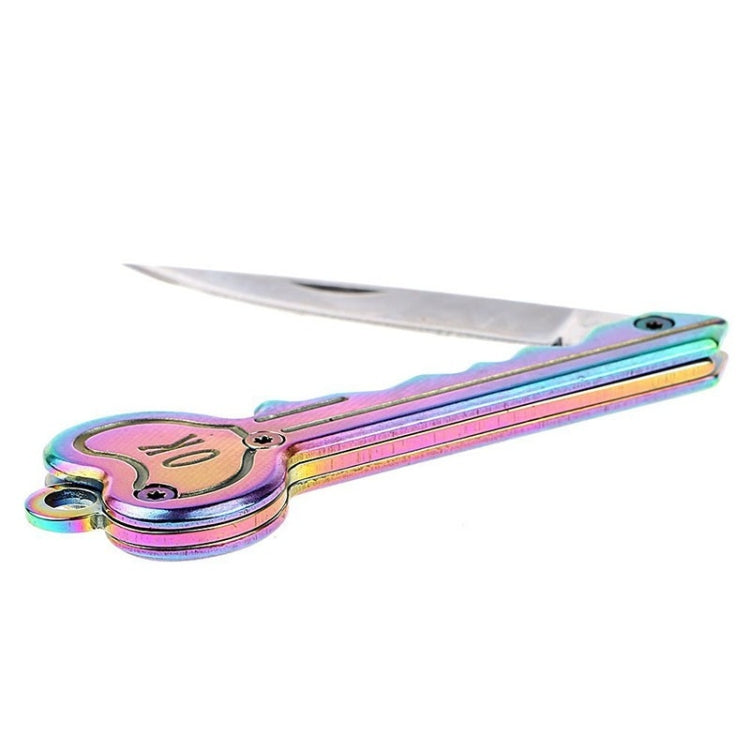 Rainbow-finish mini key knife keychain with long open blade