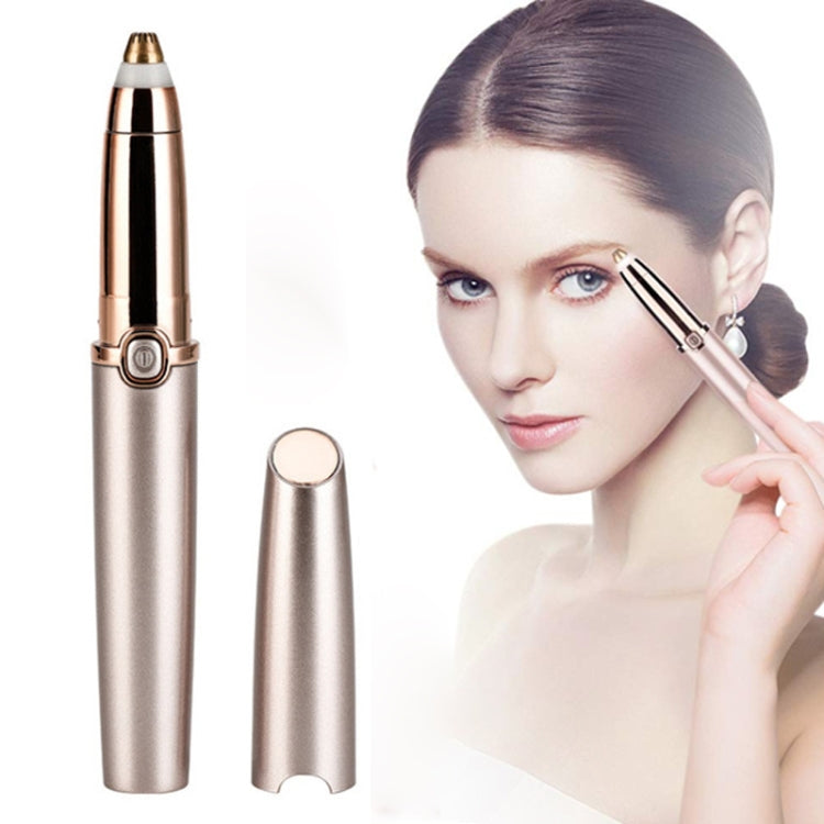 Rose gold electric eyebrow trimmer with push button and protective cap