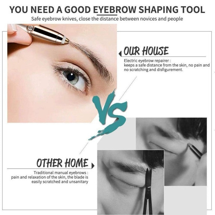 Rose gold eyebrow trimmer used along the eyebrow line, close-up