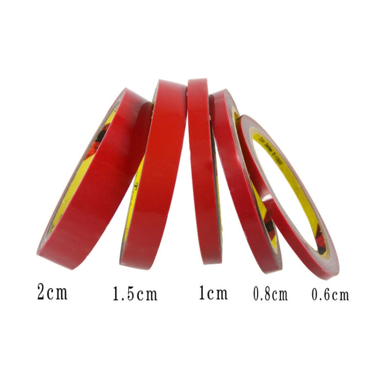 Red double-sided acrylic foam tape strips in multiple widths