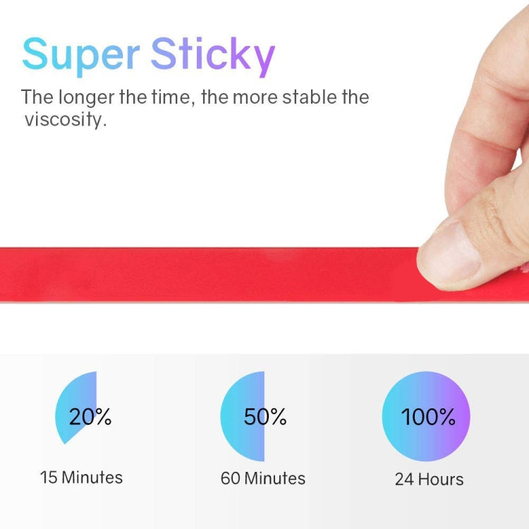 Red double-sided acrylic foam tape strip held by hand