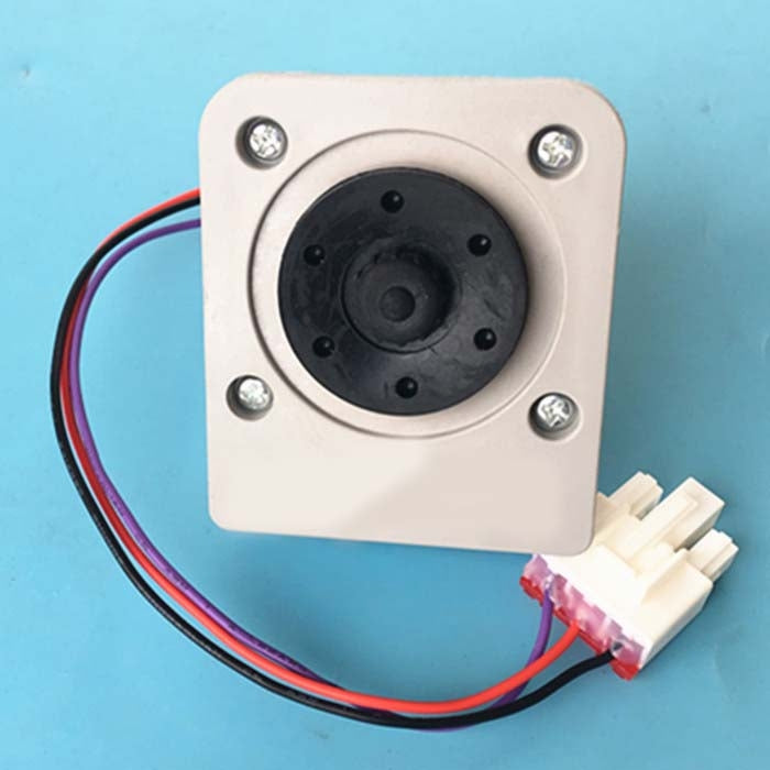 Refrigerator fan motor module with mounting plate, screws, and white plug wires