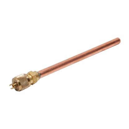 Refrigeration access valve with copper tube and brass fitting, 12.3 cm