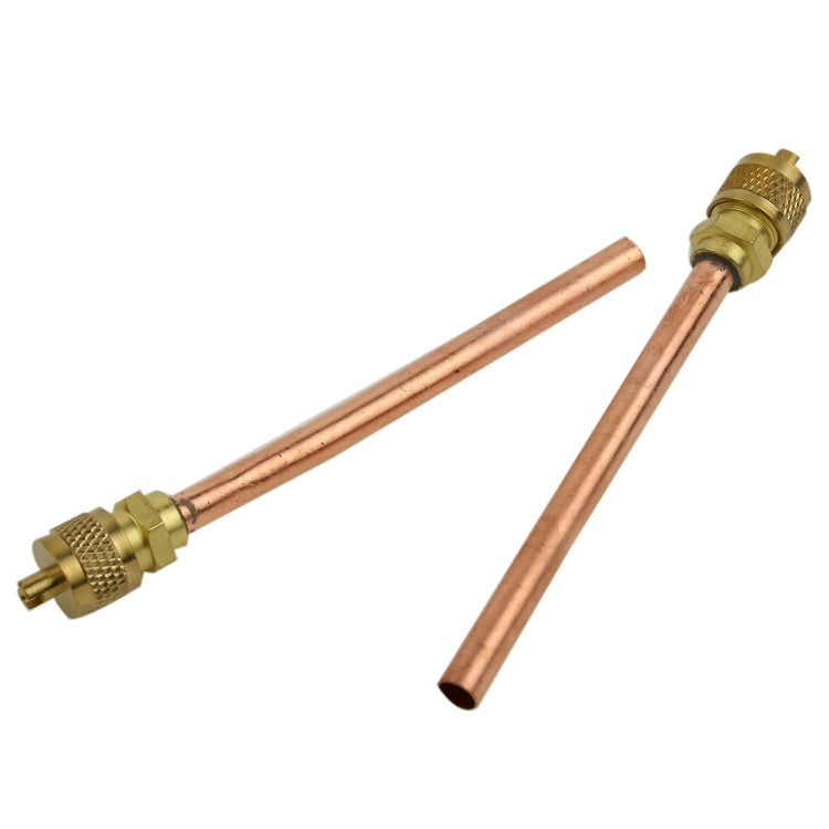 Refrigeration access valve set: two copper tubes with brass fittings