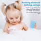 Baby bath sponge in use on child's skin, with embossed animal and love pattern