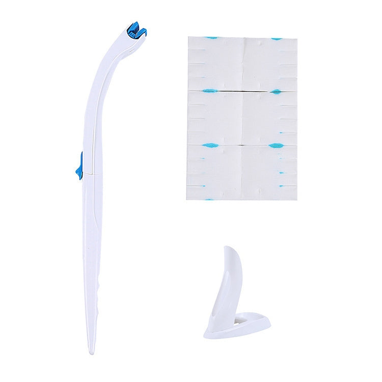 Disposable toilet brush with blue scrubbing head and white handle