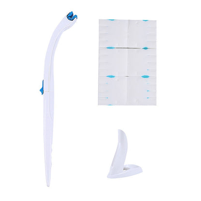 Disposable toilet brush with blue scrubbing head and white handle