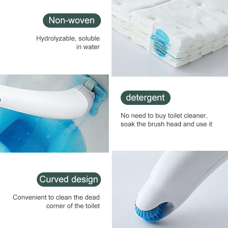 Disposable toilet brush with blue bristle head and non-woven detergent pad