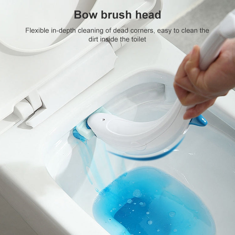 Disposable toilet brush bowl-shaped head with blue bristles for inside cleaning