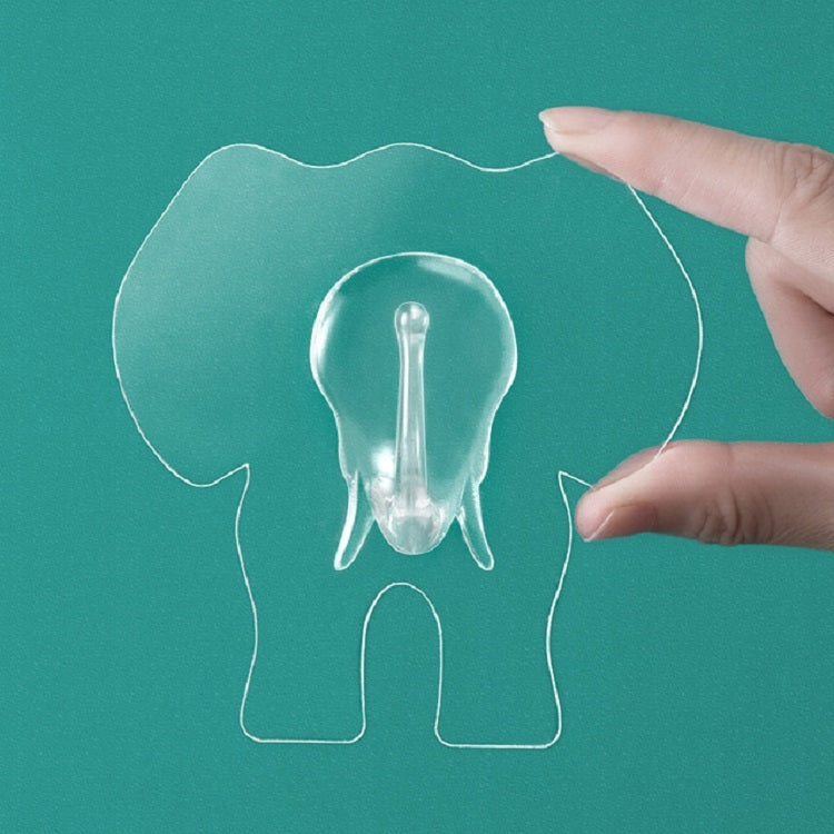 Clear elephant wall hook with curved trunk and two feet, waterproof design