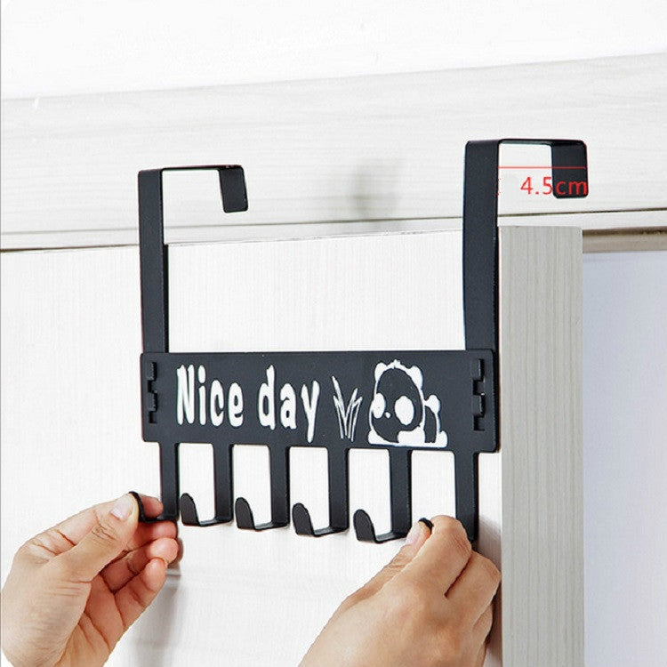 Black door back coat hanger, 6 hooks, “Nice day” panda design; 4.5 cm marked
