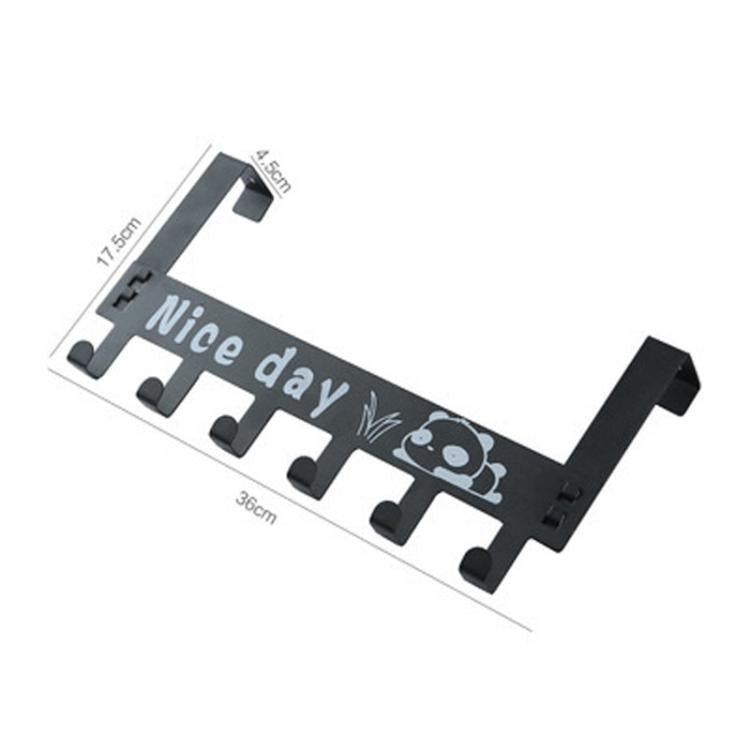 Black door back coat hanger with panda “Nice day” graphic, 6 hooks; 36 cm length